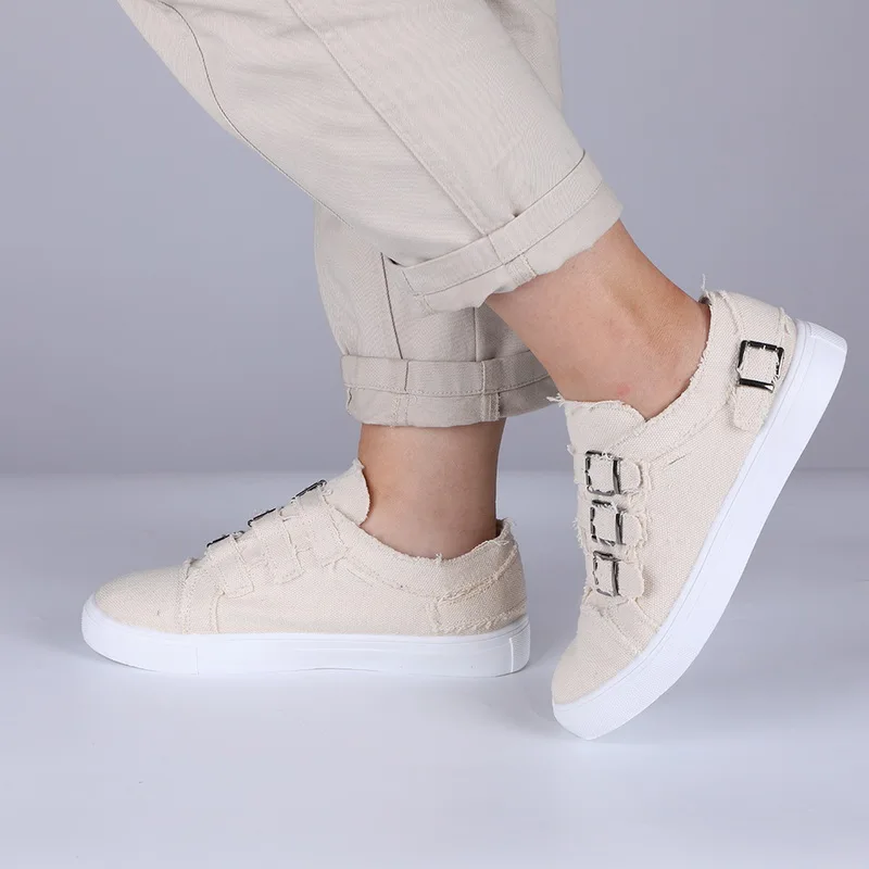 Beige Laamei/Новинка; Вулканизированная обувь; обувь с ремешком; повседневная женская обувь на плоской подошве; кроссовки - Цвет: Beige