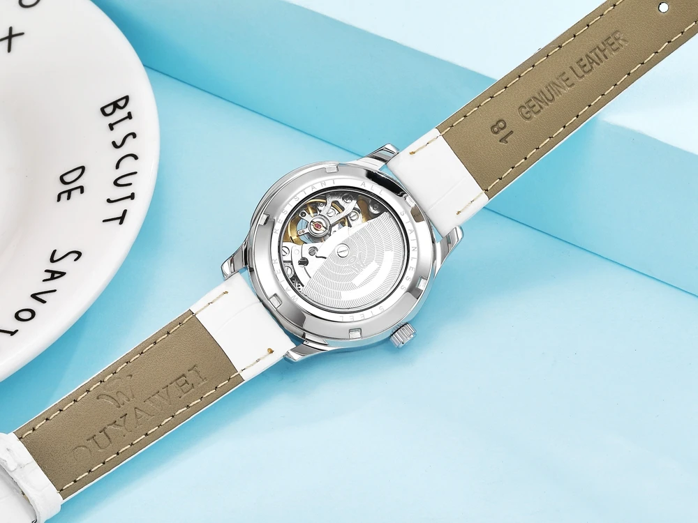 

Luxury Automatic Mechanical Women Fashion Wristwatch Red Leather bracelet Skeleton Self Winding Watches Dress lady Clocks Gift