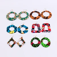 fabric covered wooden earring statement bohemian geometric rhombus party dangle jewelry dangle african hoops earrings for women