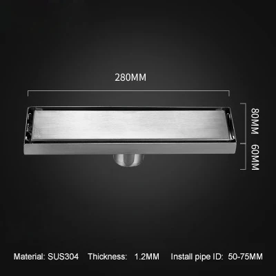 LF66010-8x28cm Mid LF66010 304 нержавеющая сталь Невидимый водосток пола Ванная комната Душ пол длинный дренаж квадратная душевая комната трап - Цвет: LF66010-8x28cm Mid