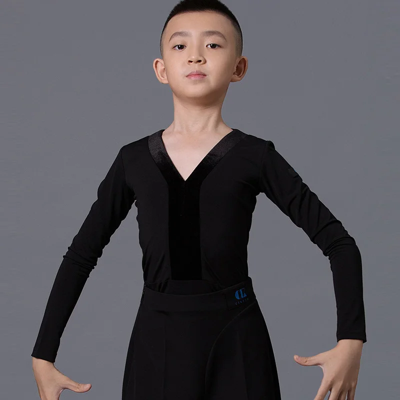 

Professional Boys Latin Ballroom Dance Tops Children Long Sleeves Bodysuit Training Or Performance Dancing Wear For Kids DWY2874