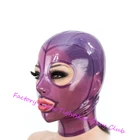 Прозрачный пурпурный латексный капюшон с задней молнией, резиновая маска для девочек, одежда для клубной вечеринки, костюм, костюмы на Хэллоуин для женщин