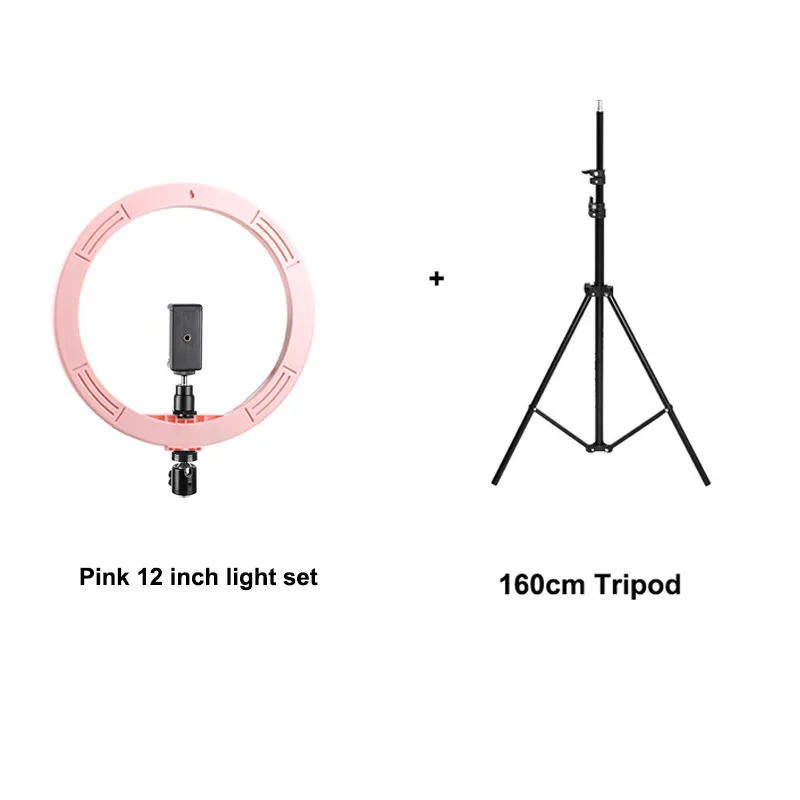 Pink 160cm tripod 12 дюймов 30 см Диммируемый светодиодный кольцевой светильник для селфи 3200-5500k 12 Вт для Youtube Видео Фото Студийный светильник с 1,6 м штативом - Цвет: Pink 160cm tripod