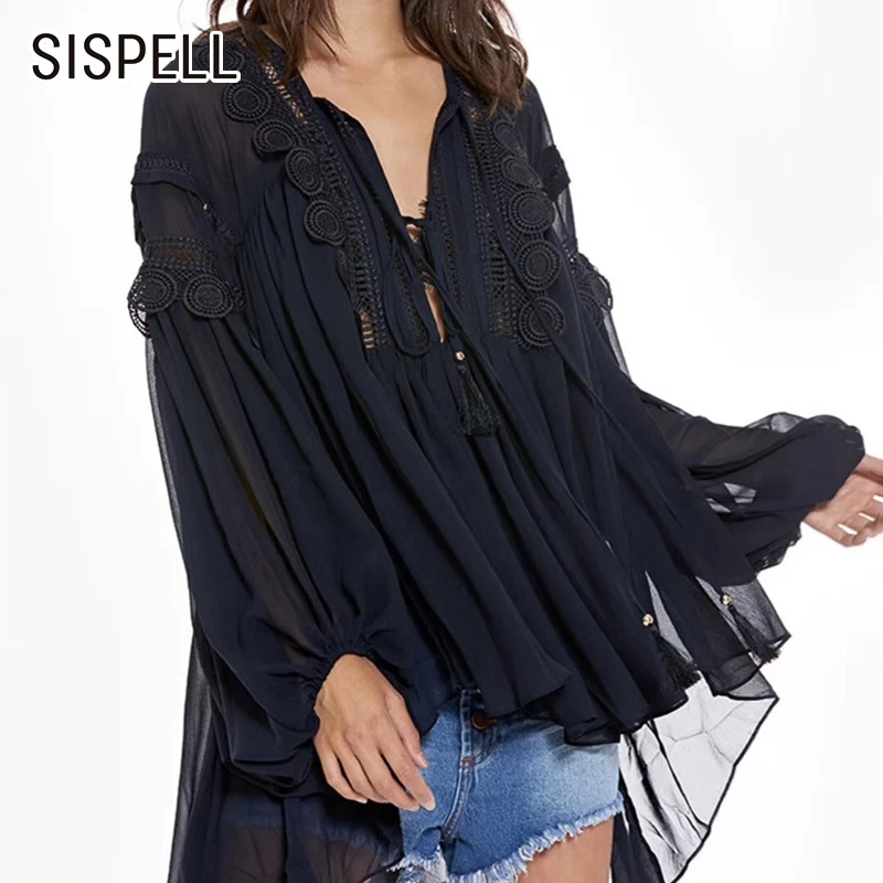SISPELL Hem необычные женские топы и блузки кружевной зимний свитер с узором рукав