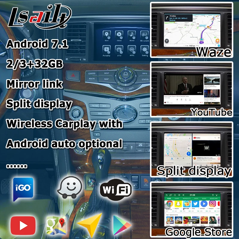 Android/carplay интерфейсная коробка для Infiniti QX80 Patrol Y62 видео интерфейсная коробка с gps навигацией youtube Яндекса Lsailt