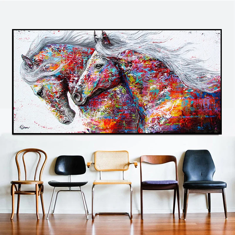 Hand Painted Abstract Horse Art Oil Painting On Canvas Wall Art Frameless Picture Decoration For Live Room Home Decor Gift