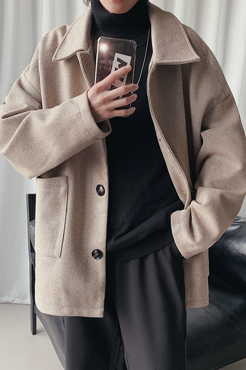 

2019 Winter New Korean Version Of Woolen Warm Jacket Fashion Casual Solid Color Loose Single-breasted Trench Coat Gray / Khaki