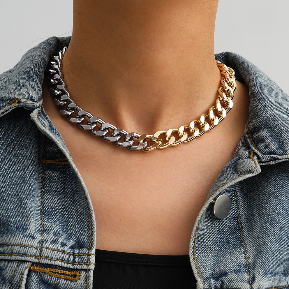 

Gothic Cuban Chain Men Necklace Cool Street Hip-Hop Simple Statement Choker Necklace for Women Lovers Collar Jewelry
