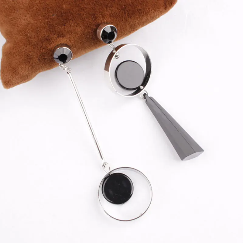 Ассиметричные висячие серьги геометрические корейские для женщин черные модные