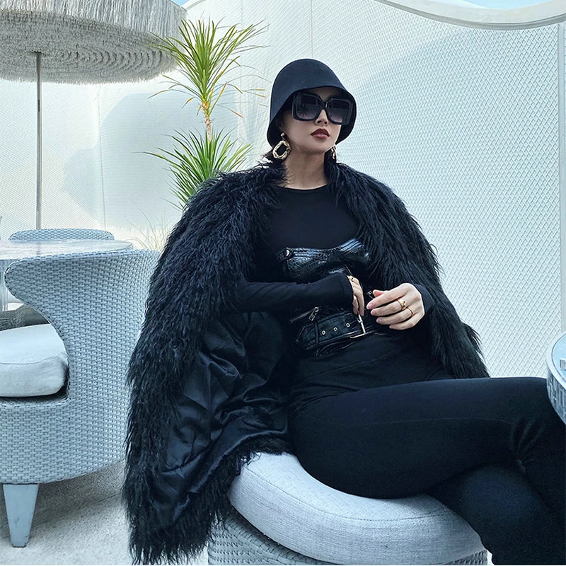 Осенне зимнее новое пальто из искусственного меха Женское средней длины