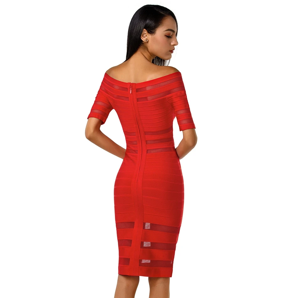 Женское Бандажное платье с открытыми плечами красное черное телесное Сетчатое