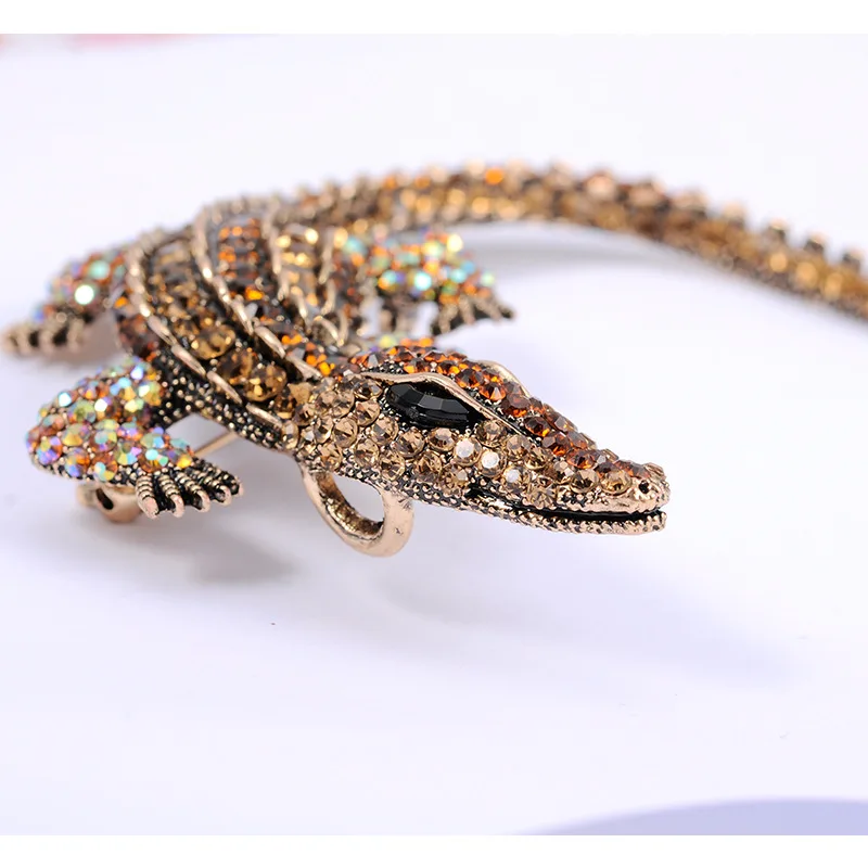 Новинка винтажные Стразы брошь из крокодиловой кожи Преувеличенные животные