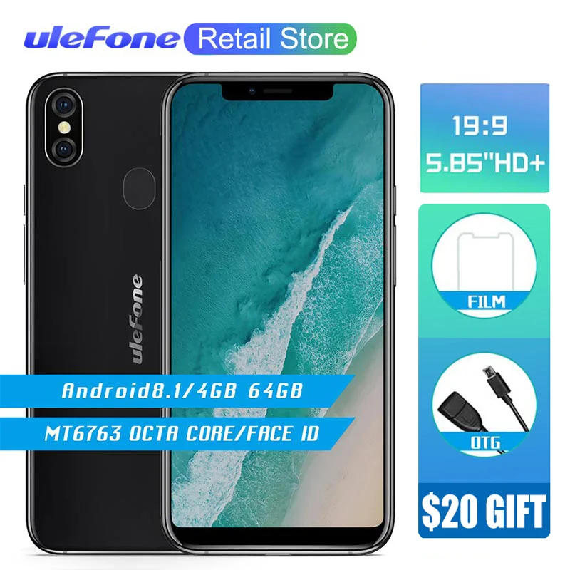 Ulefone X 5,8" HD+ смартфон MT6763, четыре ядра, Android 8,1 ram, 4 Гб rom, 64 ГБ, 16 МП, двойная задняя камера, Face ID, 3300 мАч, мобильный телефон