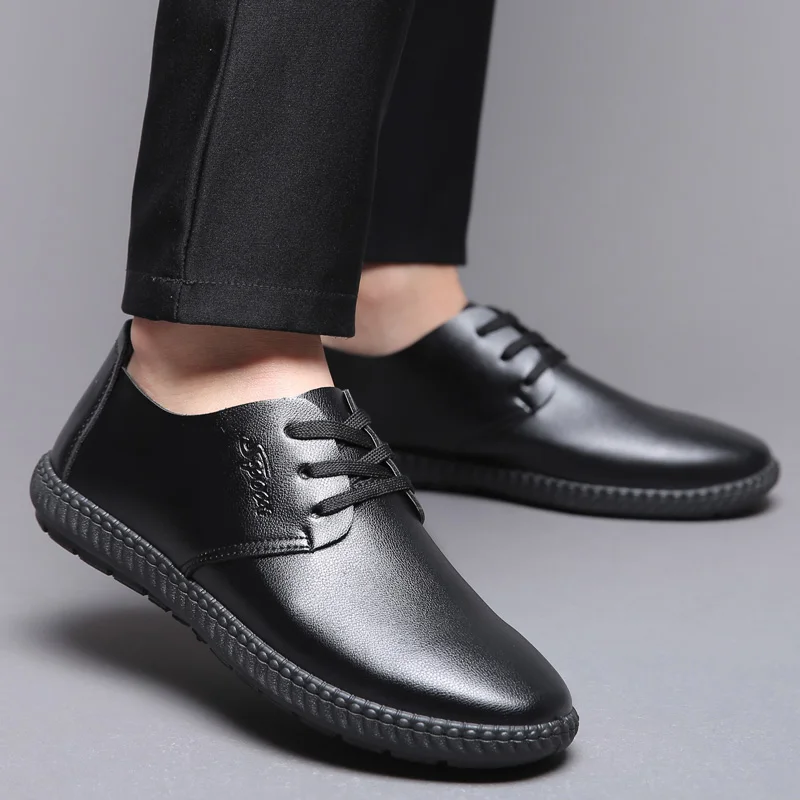 2020 Leather Shoes Men Fashion Casual Ligheweight Lace-up Footwear KITLELER Non-slip Moccasins Chaussure Homme | Обувь