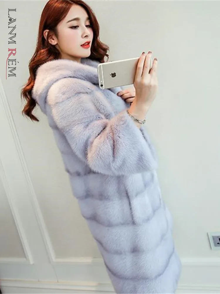 

LANMREM 2021 осень зима новое пальто с капюшоном из искусственного меха женское однотонное пальто с длинным рукавом модное 2W1102