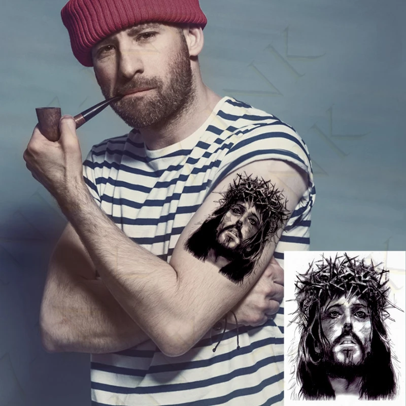 Наклейка для боди арта с рогами шипы Shenlong перекрестная корона Иисусом