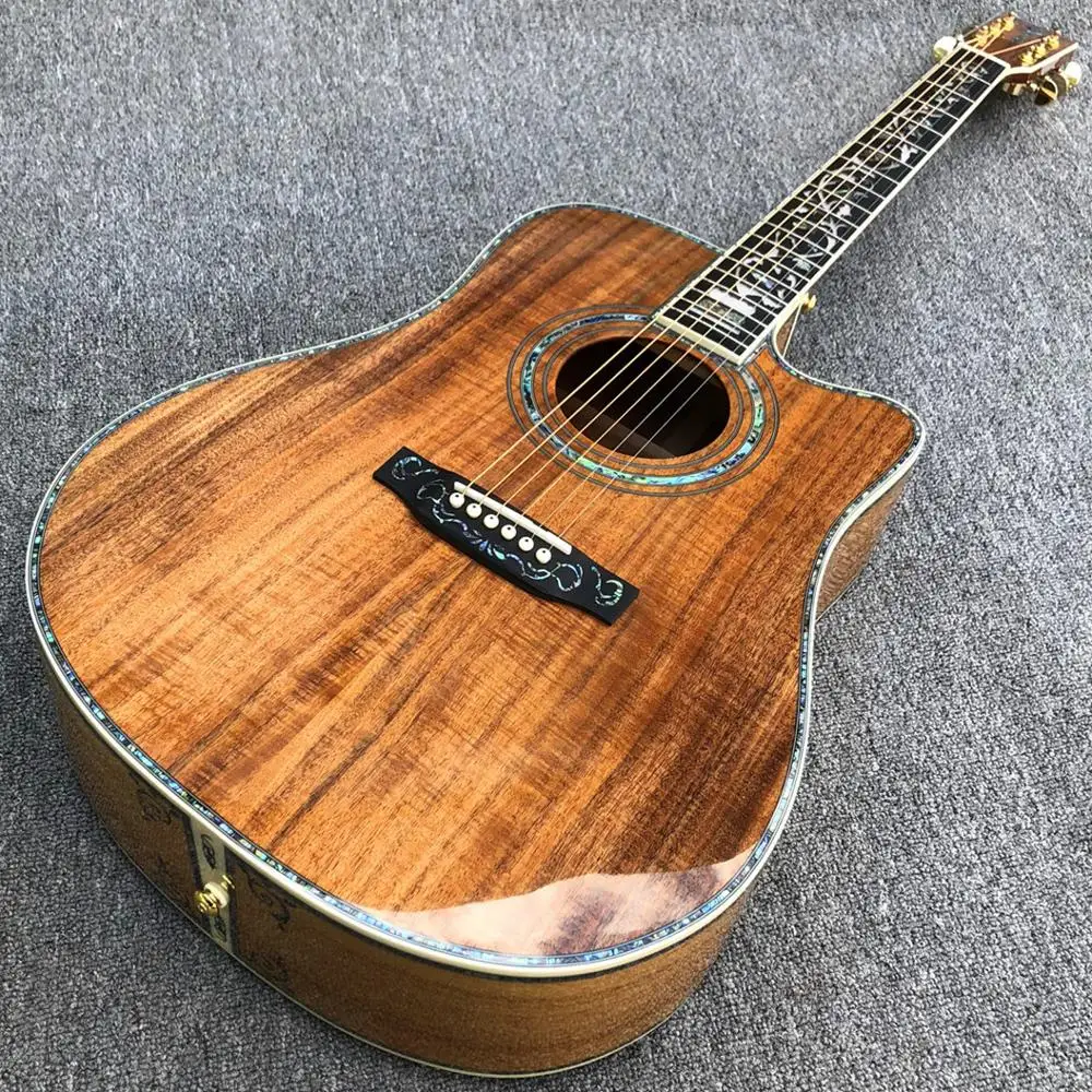 Деревянная акустическая гитара Aablone Tree life Cutaway Koa 41 дюйм черное дерево фингерборд