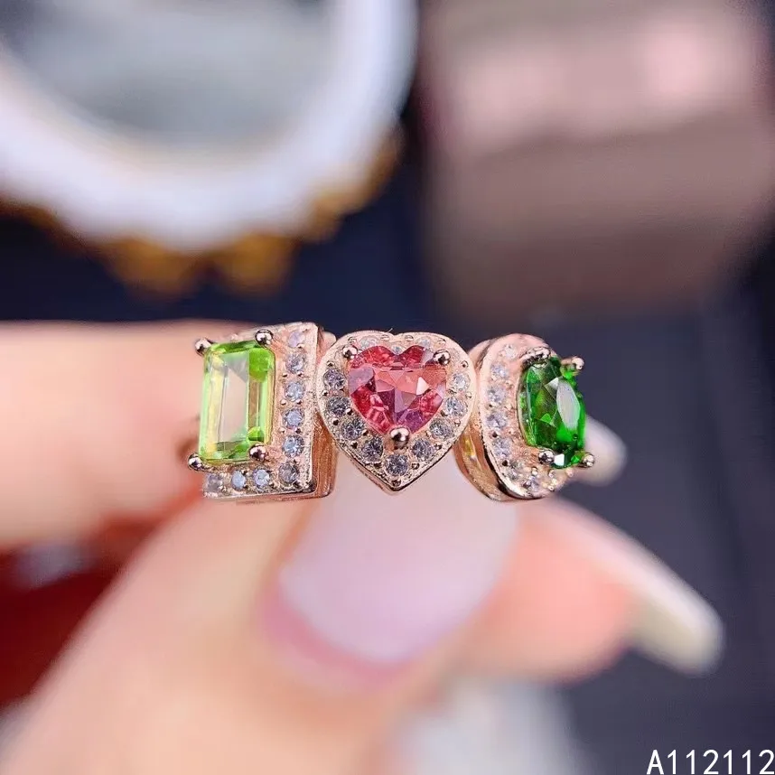 

Fine Jewelry 925 Sterling Silver Inset With Natural Gemstones Women's Popular Fashion Simple Color Tourmaline Ring Support Detec