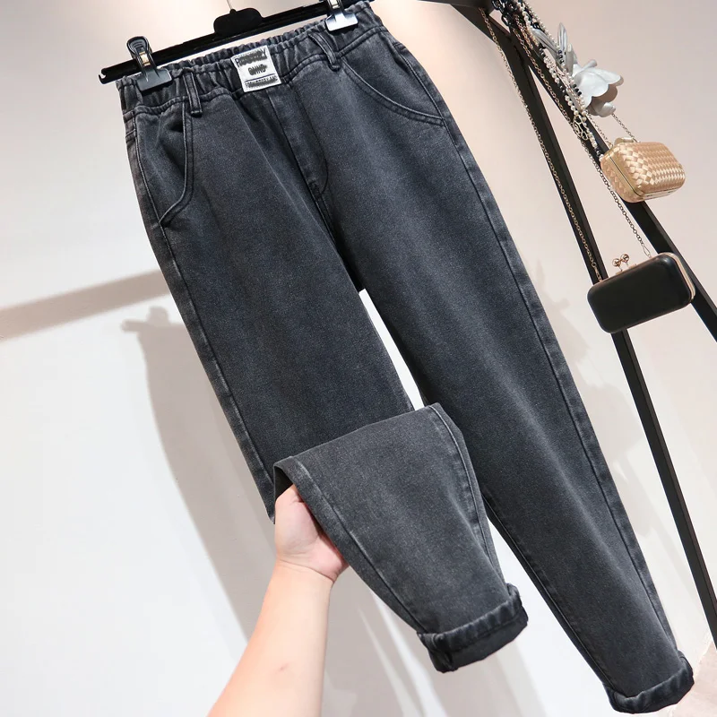 

Boyfriend Jeans For Women High Waist Plus Size Full Length Denim Harem Pants Retro Blue Gray 4xl 5xl 6xl