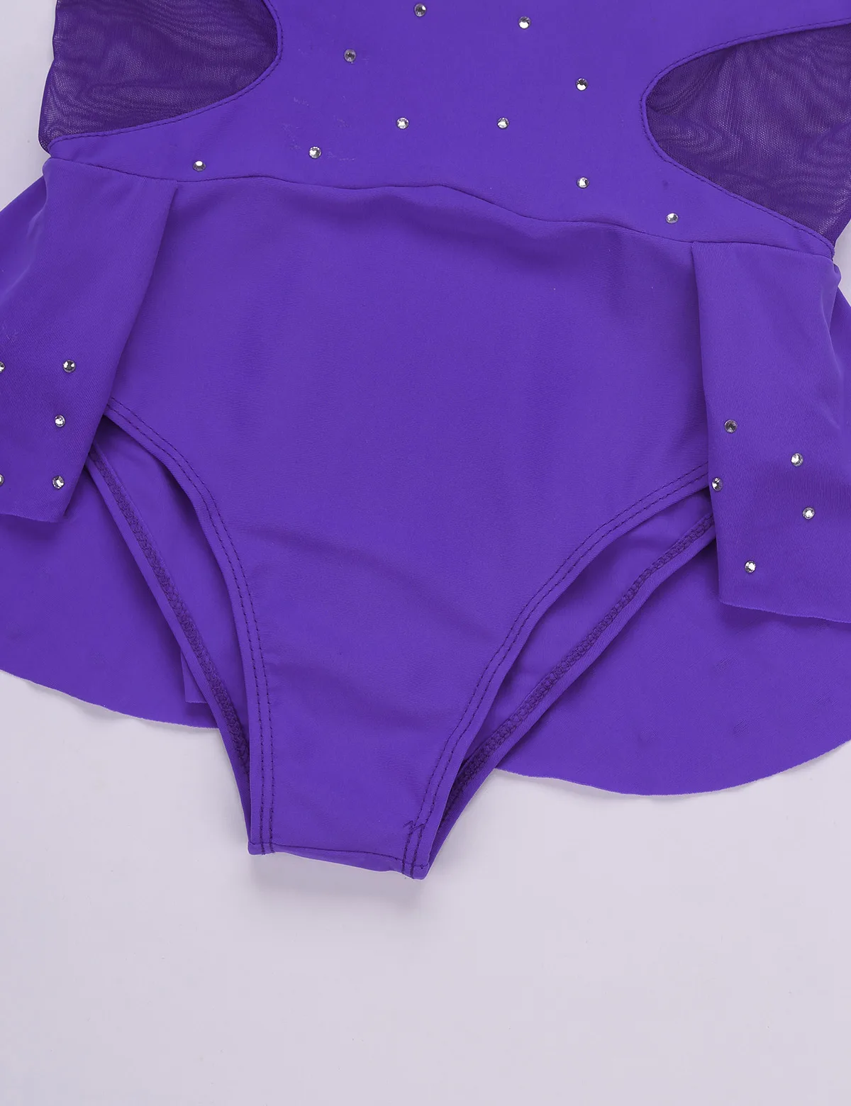 Kids Teens Rhinestone Cutout Back Mesh Splice Figure Skating Dress Gymnastics Ballet Leotard Girls Stage Lyrical Dance Costumes | Детская