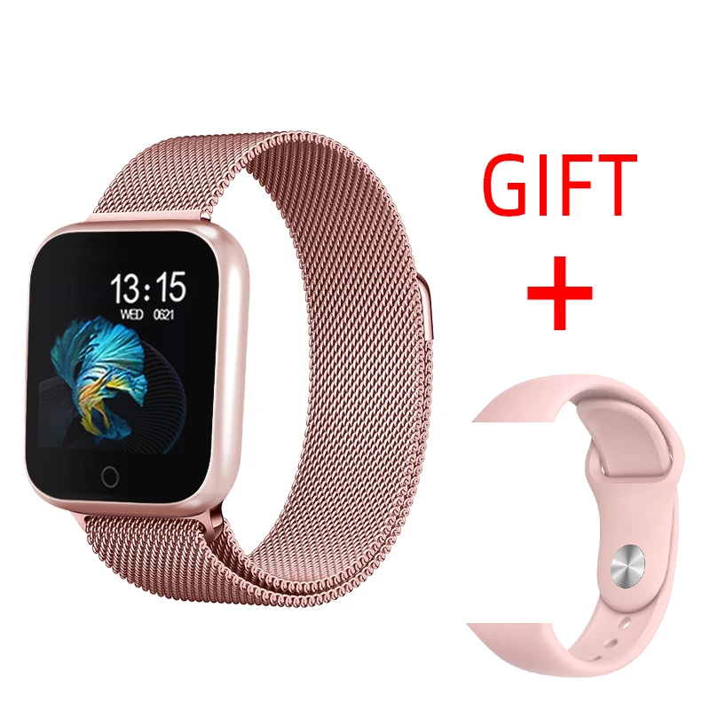 T80pink add gift P70 P68 Смарт часы кровяное давление монитор сердечного ритма IP68 фитнес-браслет часы для женщин мужчин Smartwatch для IOS Android - Цвет: T80pink add gift