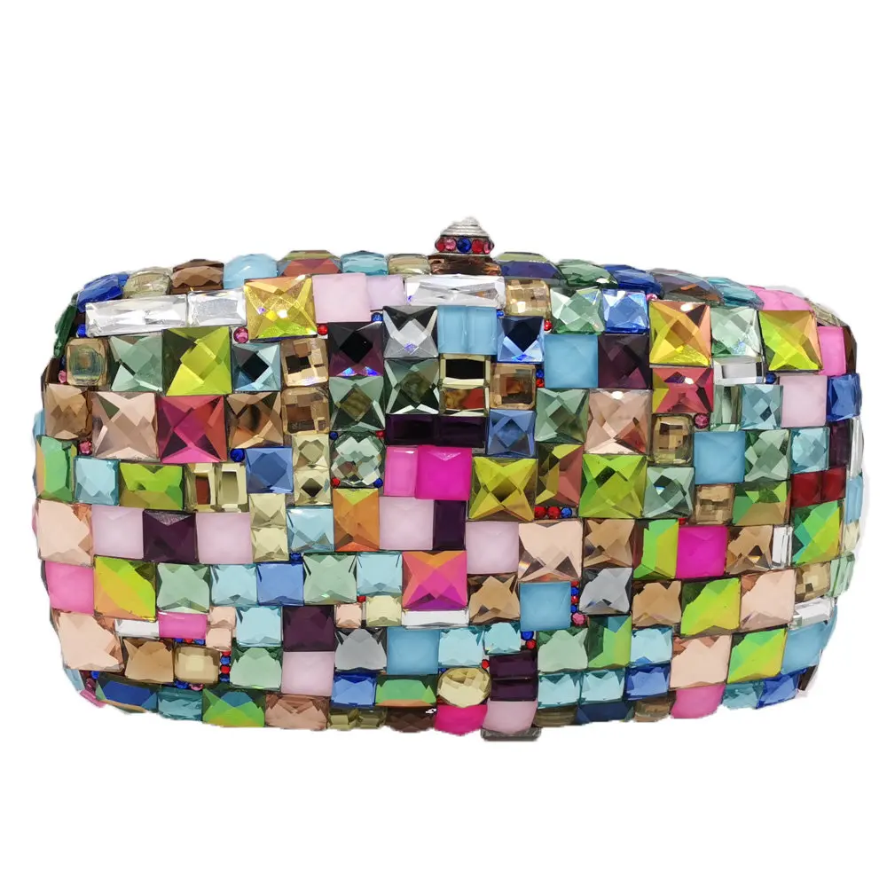 Женские разноцветные вечерние сумочки с двойным цветком клатчи со стразами для