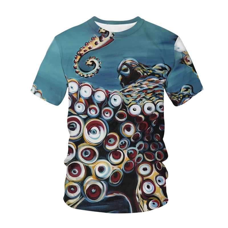 

2021 Summer New Deep-Sea Octopus Fun Design T-Shirt Men And Women Street Make Strange Short Sleeve Street Conspicuous