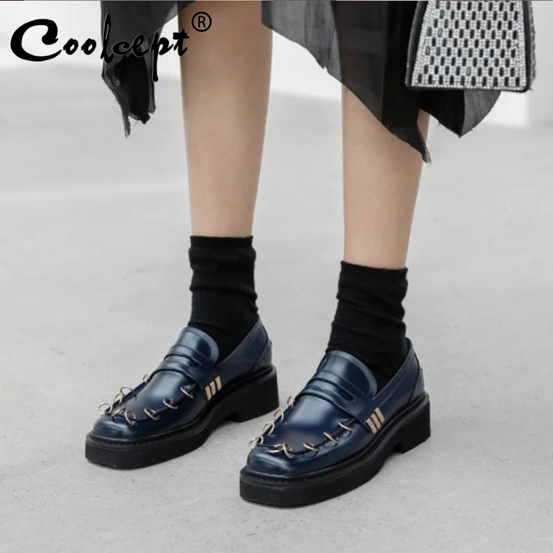 

Женские туфли Coolcept, туфли-лодочки на платформе с квадратным носком, на толстом каблуке, женская модная уличная стильная обувь с металлическ...
