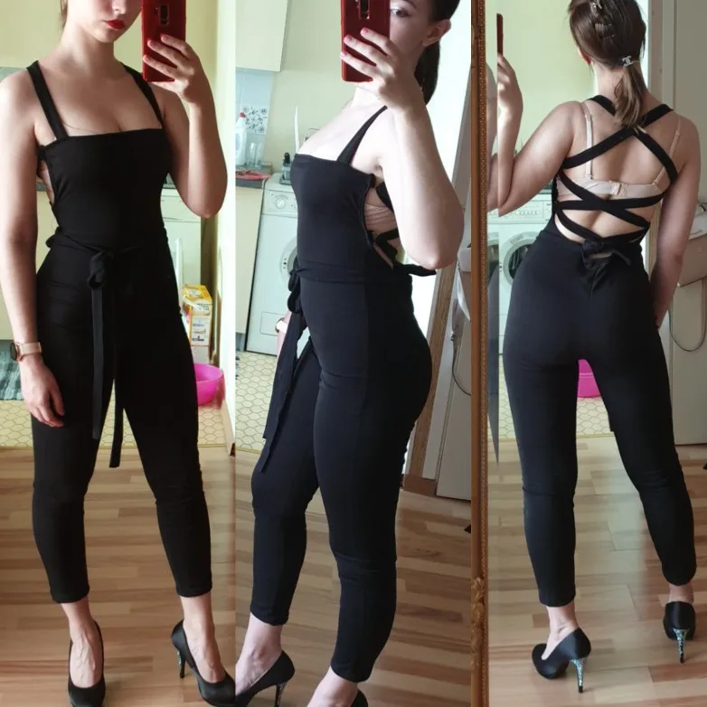 

2019 Sexy Bandage Backless Lace Up Rompers Tights Female Jumpsuits Women Overalls Playsuit Casual Black One Piece Bodysuit