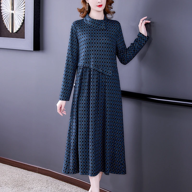 

COIGARSAM Women Dress 2021 New Long Sleeve Blue Dresses Traf Robe Vestidos