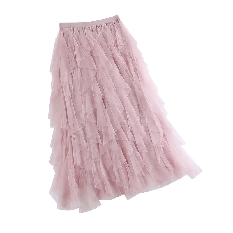 

138 autumn Korean super fire gauze skirt women's half skirt mesh pleated skirt puffed cake skirt fairy long skirt