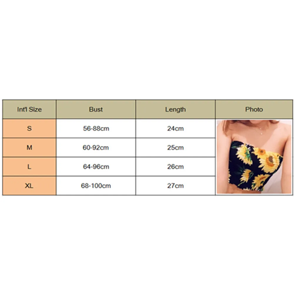 

Summer Women Floral Printed Tube Top Sunflower Bustier Sheer Crop Top Wrapped Tank Sexy Off Shoulder Bandeau Female Clothing