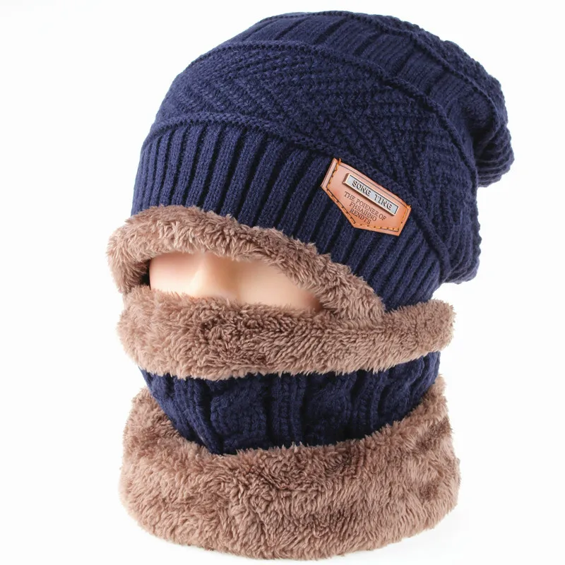 Теплая вязаная плюшевая шапка комплект с шарфиком из шерсти и меха толстая