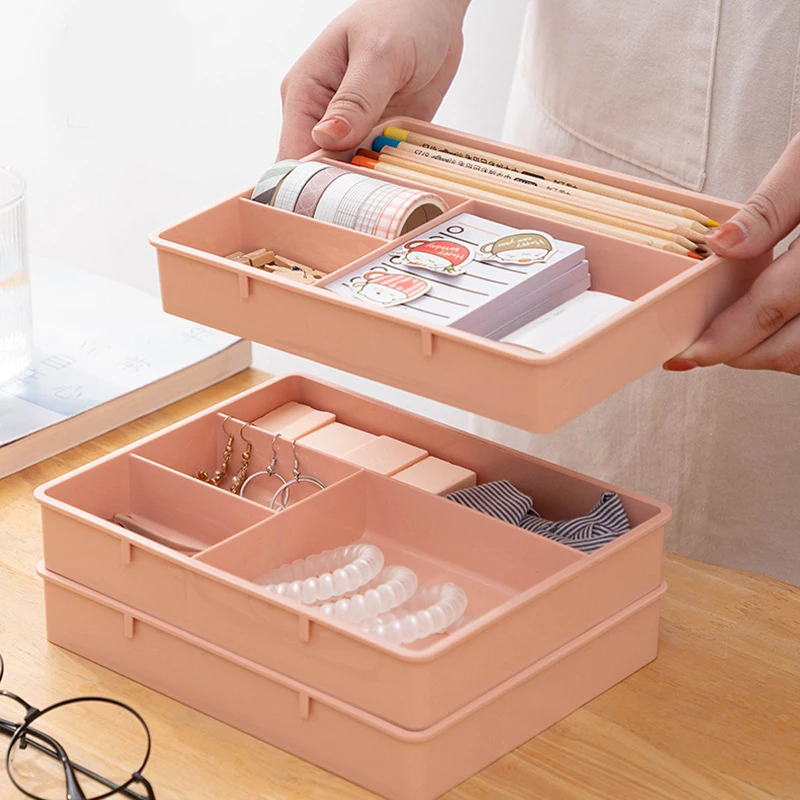 

Desk Drawer Organizer Stackable Multi-cell Desktop Storage Bin Tray Multi-purpose Divider Container For Household Office Storage