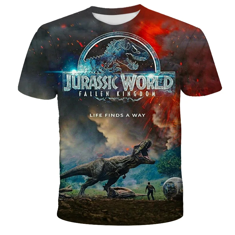 

Dinosaur Graphic T Shirt Jurassic World Tyrannosaurus Cartoon 3D Printed Child Blouse Casual Street Oversized Kid Clothes Top