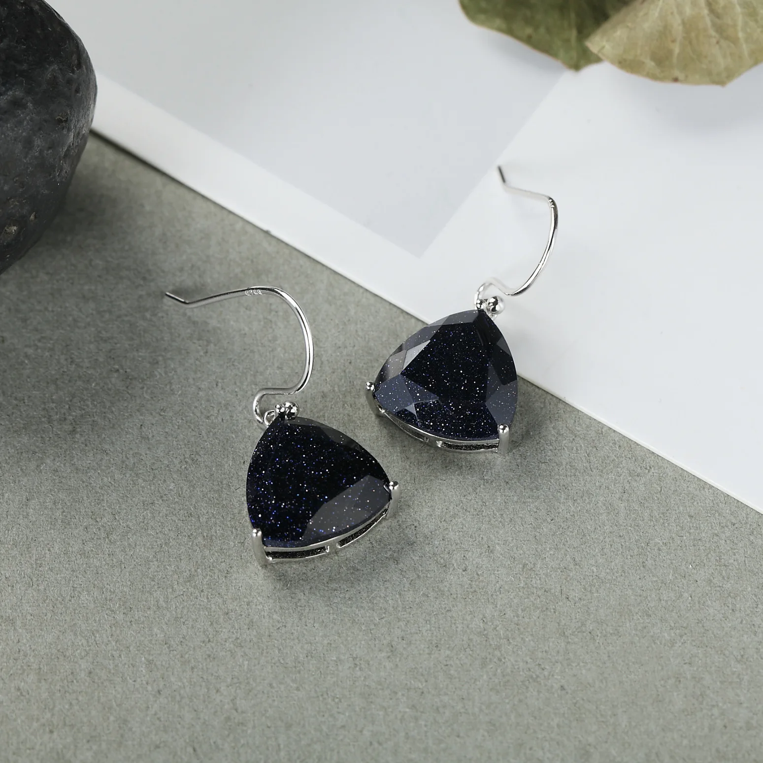 

Wong Rain Vintage 925 Sterling Silver Triangle Natural Blue Sand Aventurine Gemstone Drop Dangle Earrings Fine Jewelry Wholesale