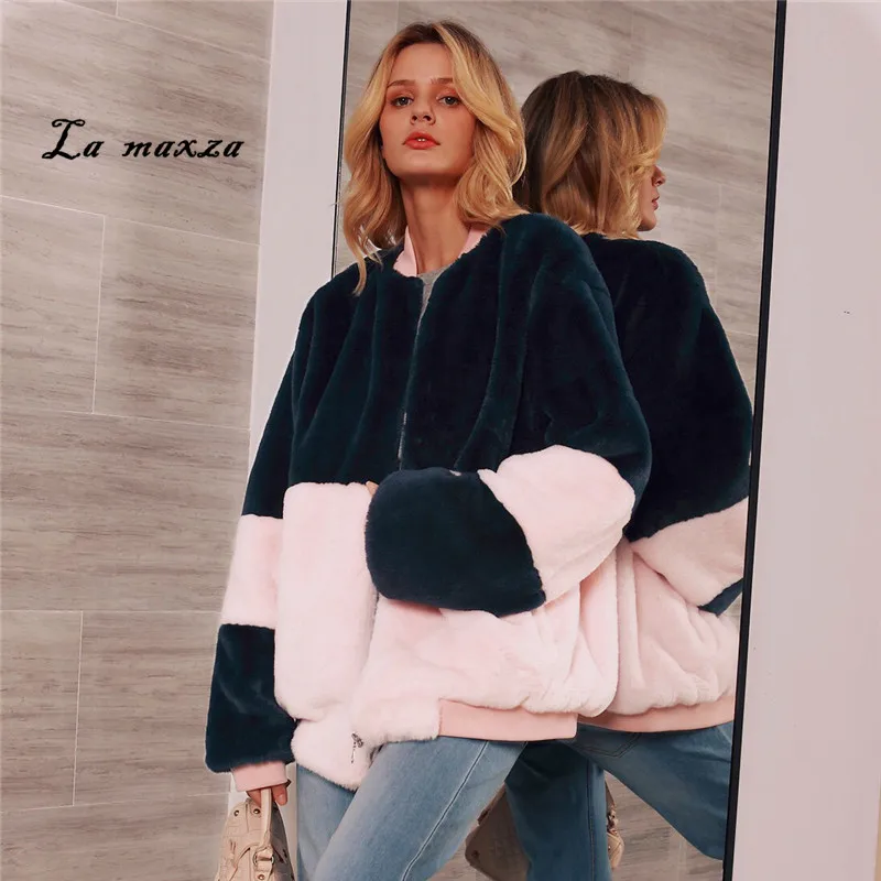 

Plus Size Womens Coats Winter Faux Fur Coat 2019 Casual Faux Fur Fashion Jacket Women Pink