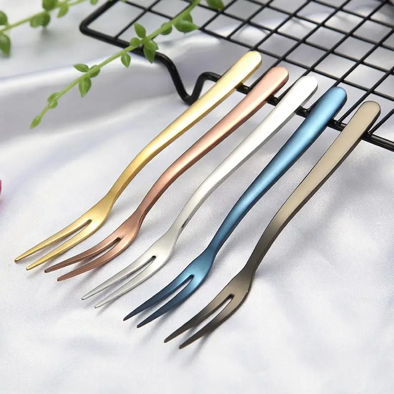 

10 Strands/Lot Modern Style Stainless Steel Fruit Fork Portable Travel Cutlery Set Camping Picnic Set Tableware Dinnerware