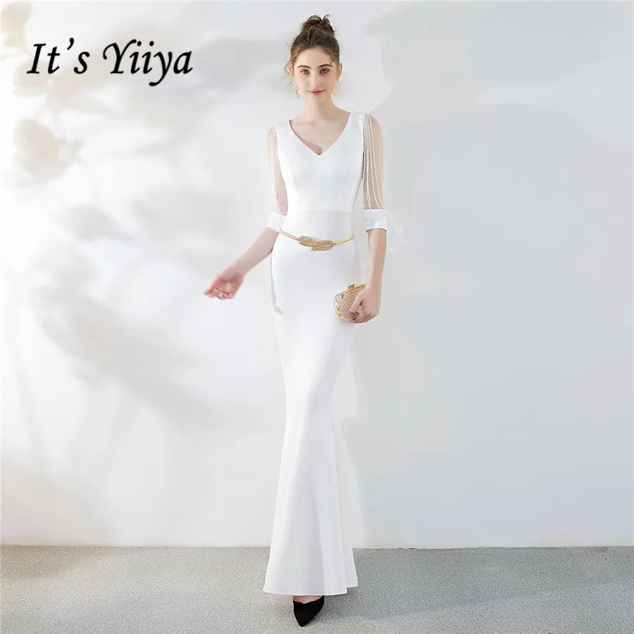 Женское вечернее платье с юбкой годе It's Yiiya зеленое V образным вырезом рукавом