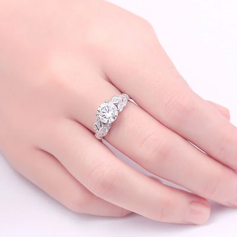 

COLORFISH 100% 925 Sterling Silver Plants Leaves Design Fashion Wedding Engagement Jewelry For Women 2ct Zirconia Gem Ring