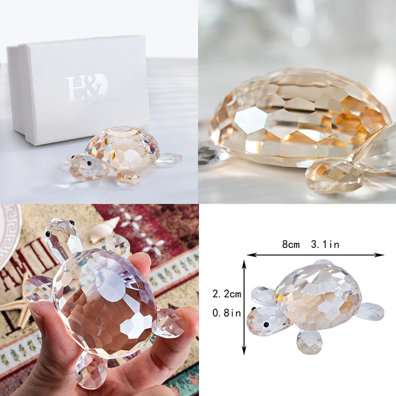 

H&D Mini Crystal Tortoise Turtle Animal Figurine Ornament Art Glass Statue Collectible Lucky Gift of Good Health Wedding Favors