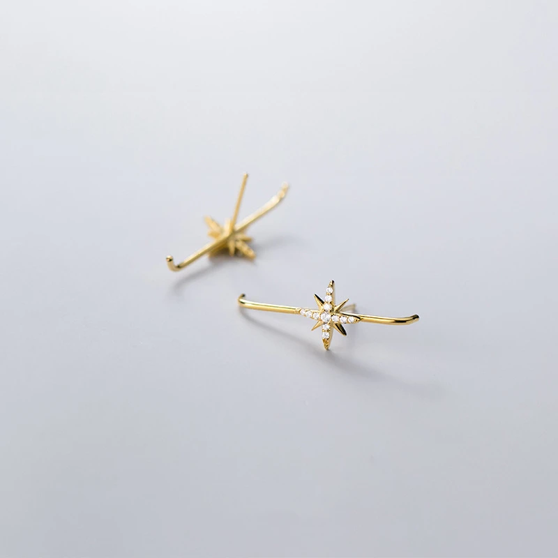 

S925 Sterling SilverColor Korean Fashion Inlaid Zirconia Hexagram Star Stud Earrings For Women Lady Daughter Jewelry Gift