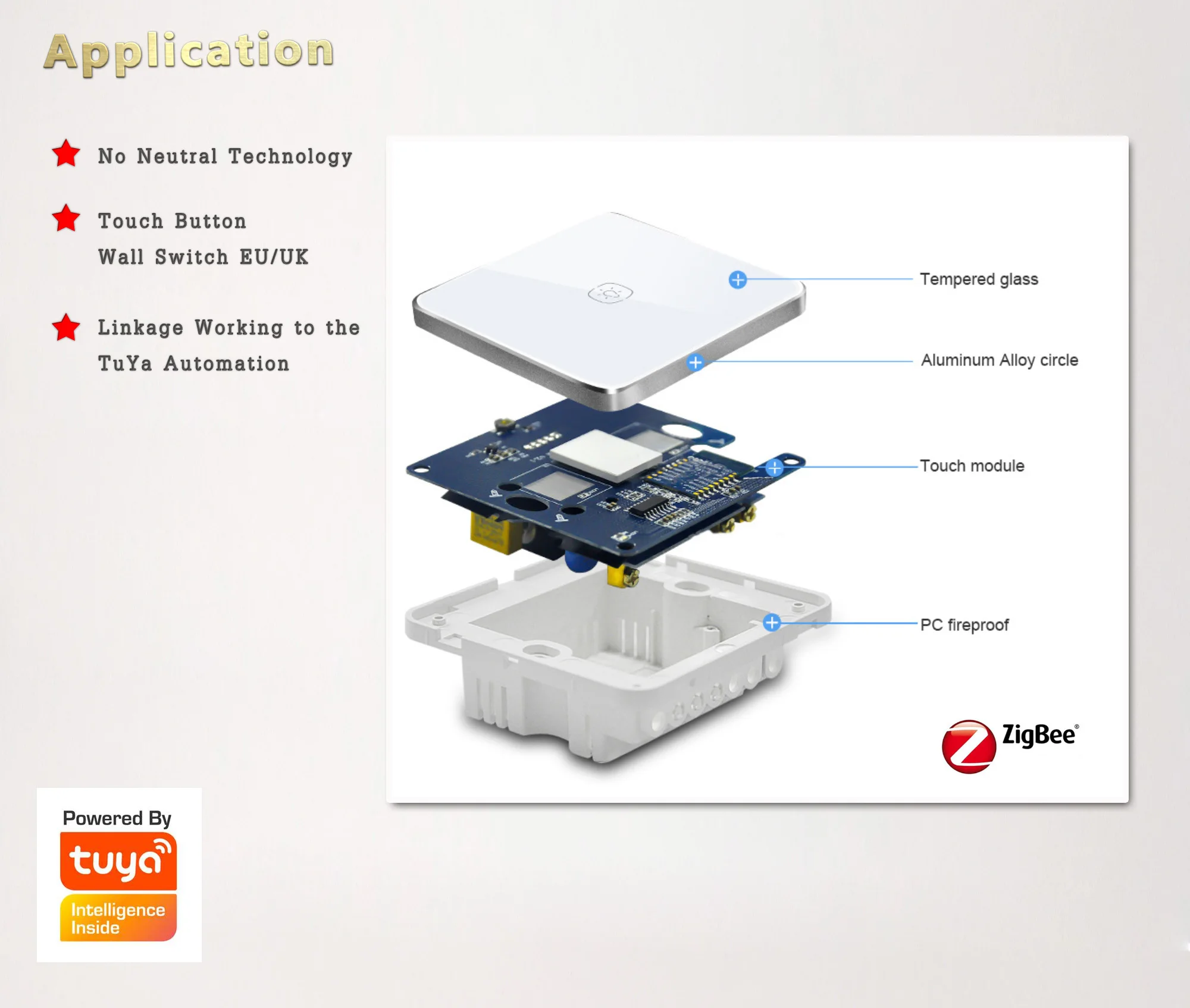 Smart9 ZigBee Wall Switch No Neutral Working with TuYa ZigBee Hub, Touch Button With Smart Life App Control, Powered by TuYa