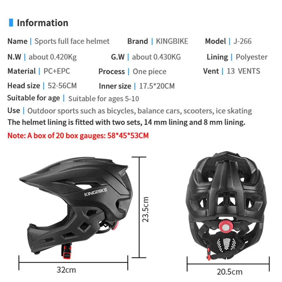 KINGBIKE Kids Bike Helmet Children Full Face mtb Cycling Skate Skateboard Helmet Sports Mountain Road Bicycle new casco ciclismo