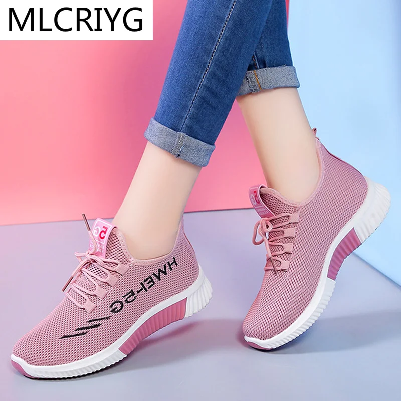 

2021 New Fashion Women's Shoes Spring Walking Vulcanized Shoes Women's Mesh Breathable Sneakers Comfortable Lace-up Casual Shoes