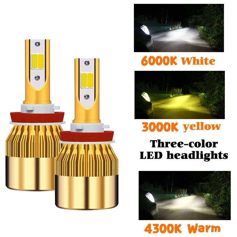 

Tricolor C6 LED Headlight H4 Car Motorcycle Headlamp H11 H8 H3 Fog Lamp Bulb 9005 9006 Fog Lights Bb3 Hb4 9012 H1 H7 880 881 H27