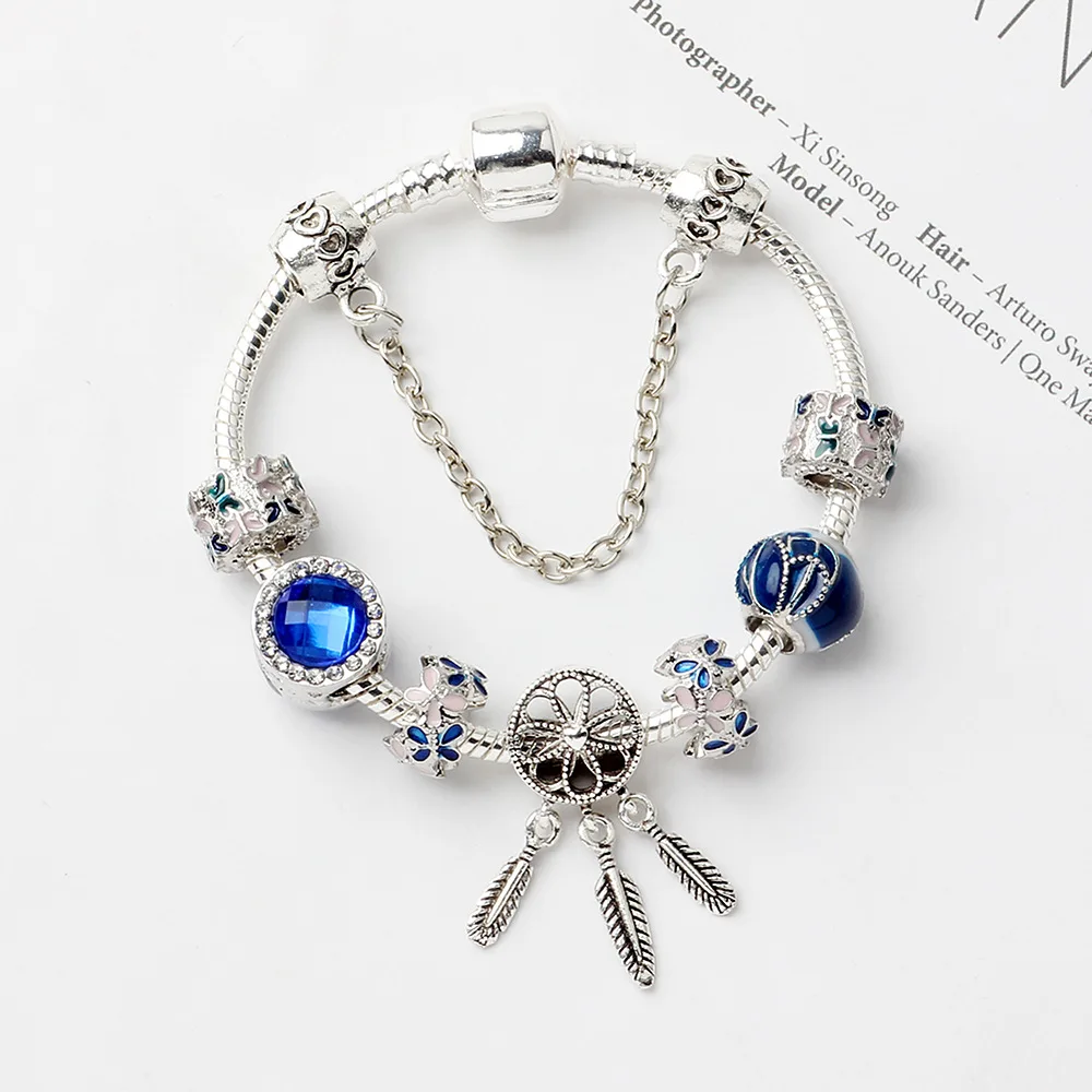 Оригинальные Pandoras Blue dreamcatcher серебряные браслеты и кулоны на День святого