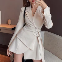 mini party blazer dress women korean one piece office lady elegant dress chic sashes design long sleeve clothes winter 2021 new