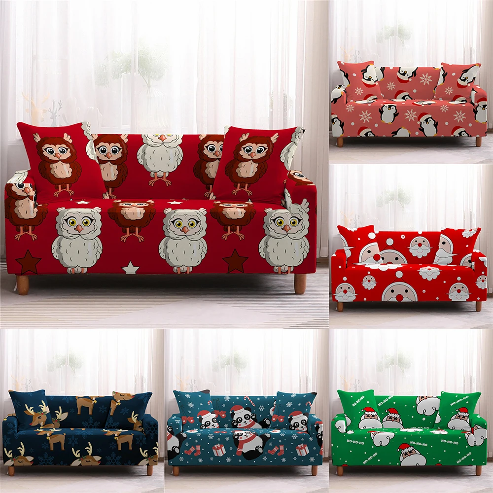

Christmas Decor Sofa Cover 1- 4 Seater Sofa Slipcovers Stretch Owls Snowflake Couch Covers Spandex Furniture Protector Covers