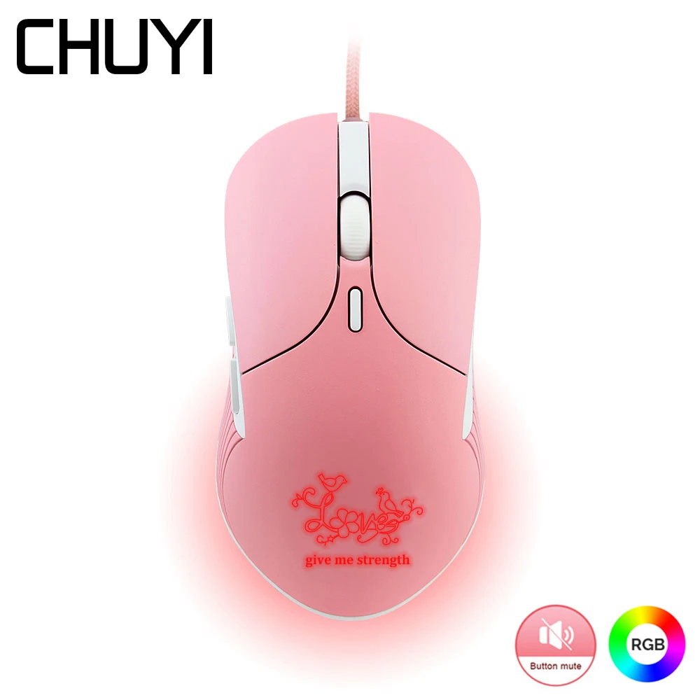 

Wired Mouse RGB LED Light Silent Desgin Ergonomic Gaming Mause 3200 DPI 6D USB Optical Pink Gamer Girl Gift Mice For Laptop PC